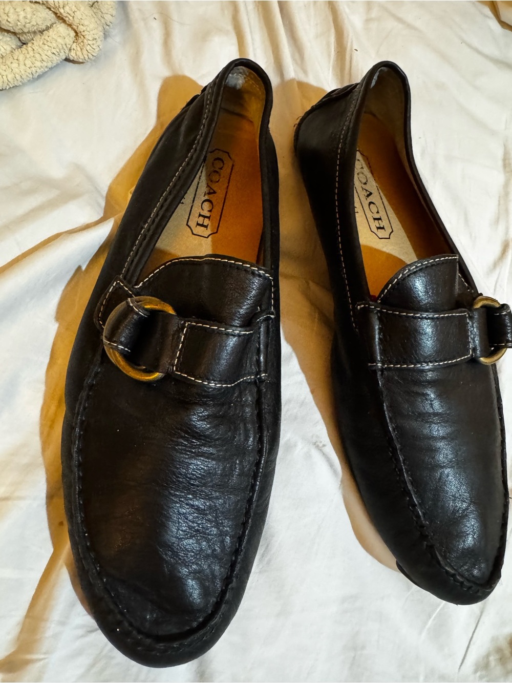 Coach Black Leather Men’s Slip-On Loafers with Brass Buckle